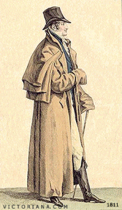 Regency Era Men’s Fashion: Great coat with capes, circa 1811.